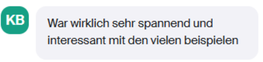 Teilnehmerin-Feedback: „War wirklich sehr spannend und interessant mit den vielen beispielen“